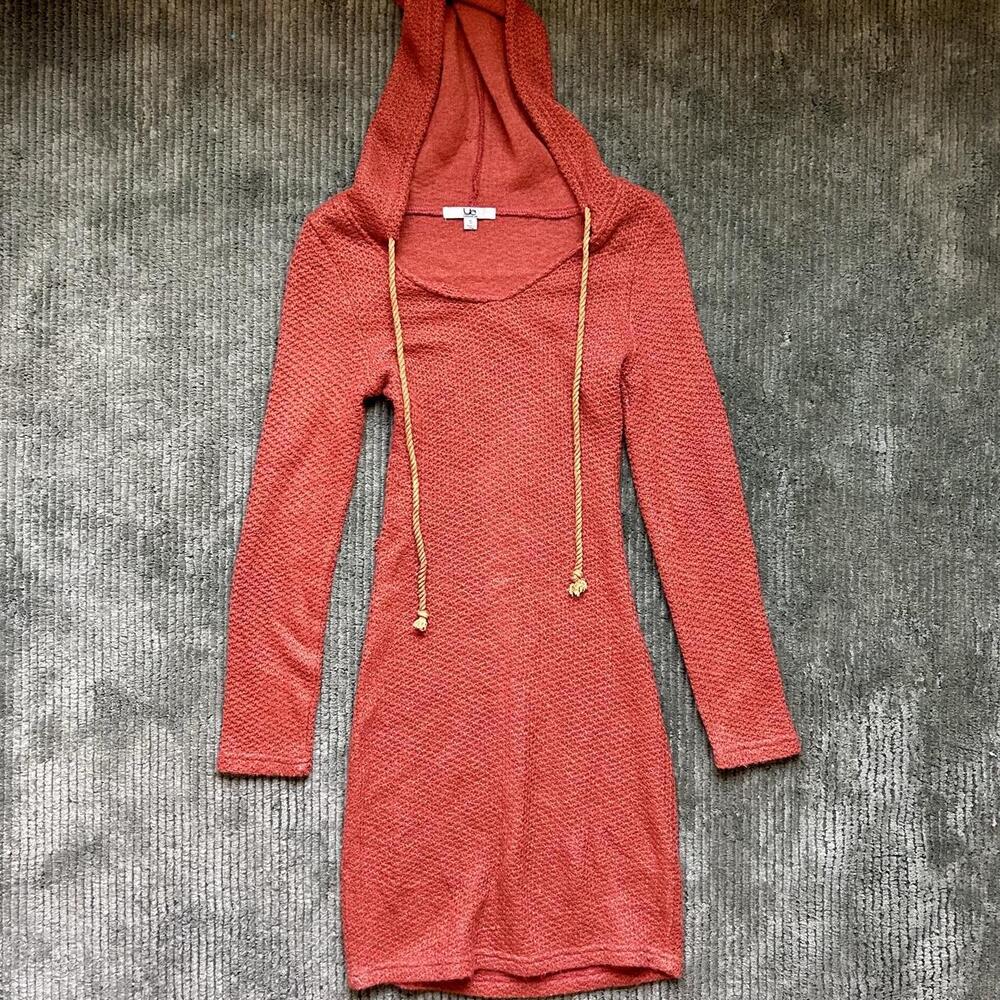 Y2K Red Hooded Textured Knit Sweater Dress – Women's Size S